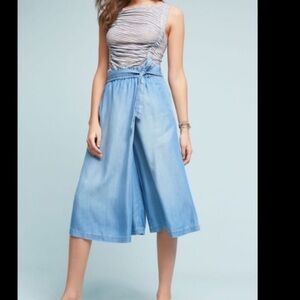 Holding Horses Blue Chambray Wide Leg Culottes Pants XS